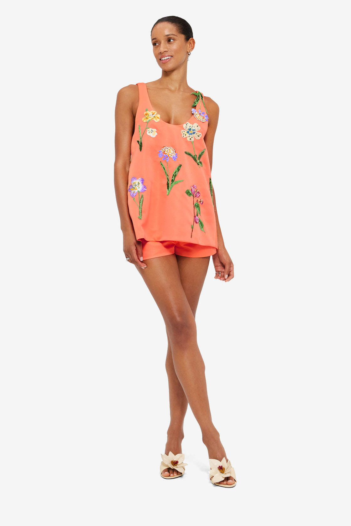 Exclusive LEO LIN Helaine Embroidered Top - Wild Flower in Coral