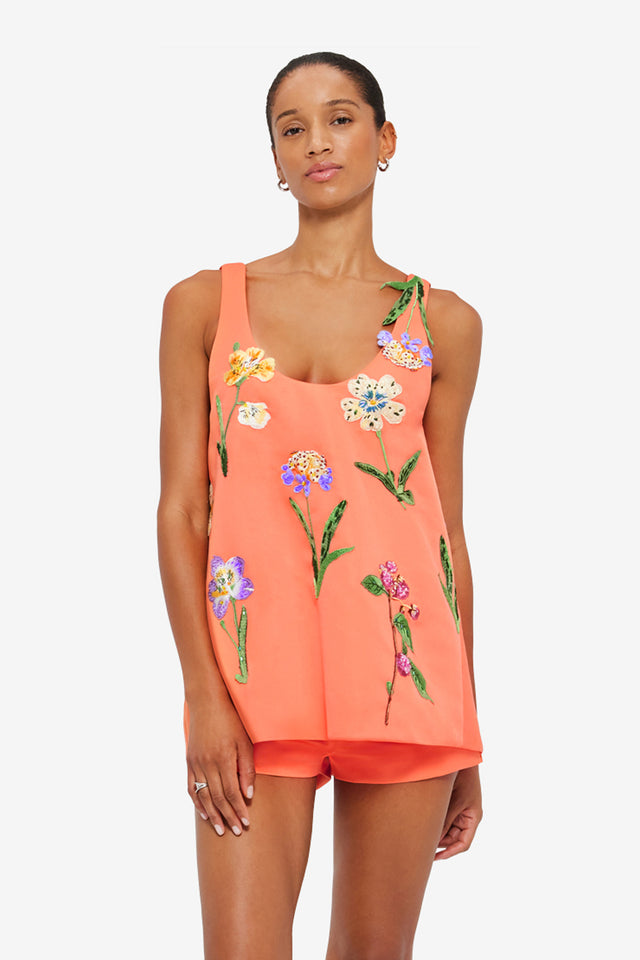 Exclusive LEO LIN Helaine Embroidered Top - Wild Flower in Coral