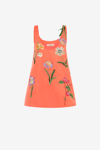 Exclusive LEO LIN Helaine Embroidered Top - Wild Flower in Coral