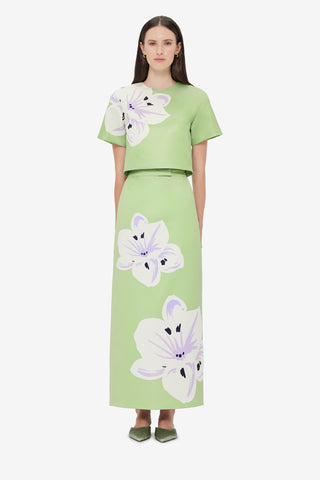 Exclusive LEO LIN Clementine Maxi Skirt - Hibiscus in Matcha