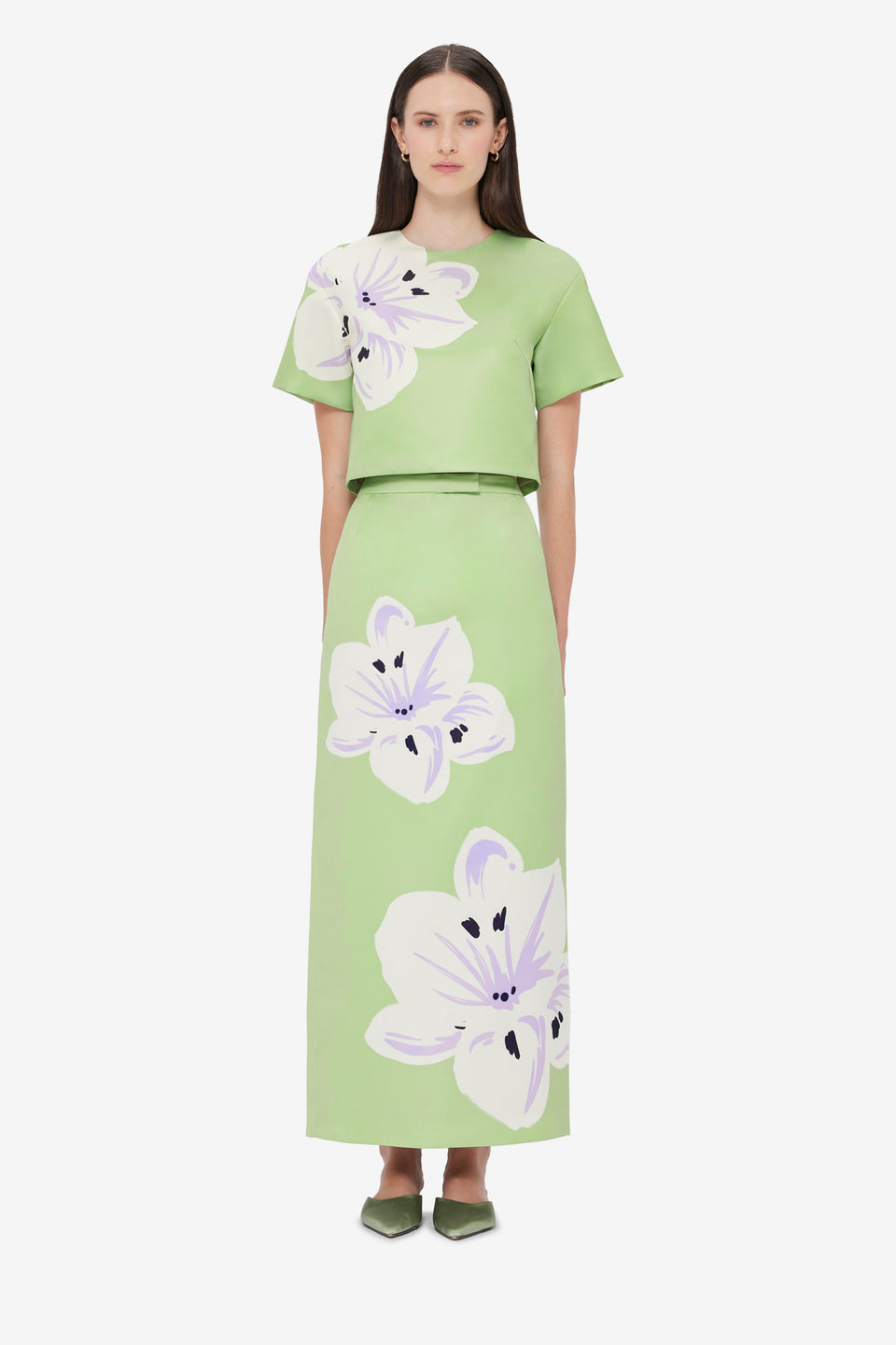 Exclusive LEO LIN Clementine Maxi Skirt - Hibiscus in Matcha