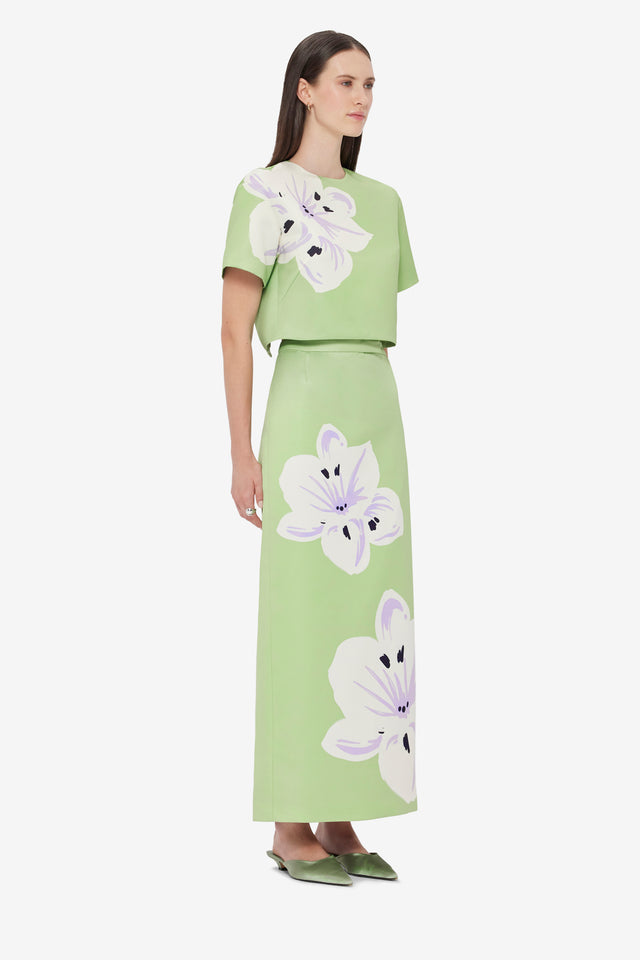 Exclusive LEO LIN Clementine Maxi Skirt - Hibiscus in Matcha