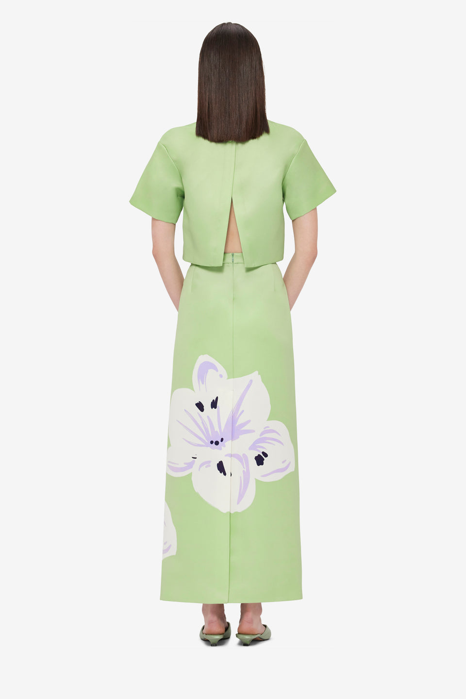 Exclusive LEO LIN Clementine Maxi Skirt - Hibiscus in Matcha