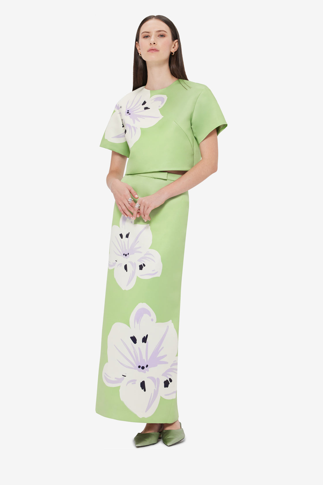 Exclusive LEO LIN Clementine Maxi Skirt - Hibiscus in Matcha