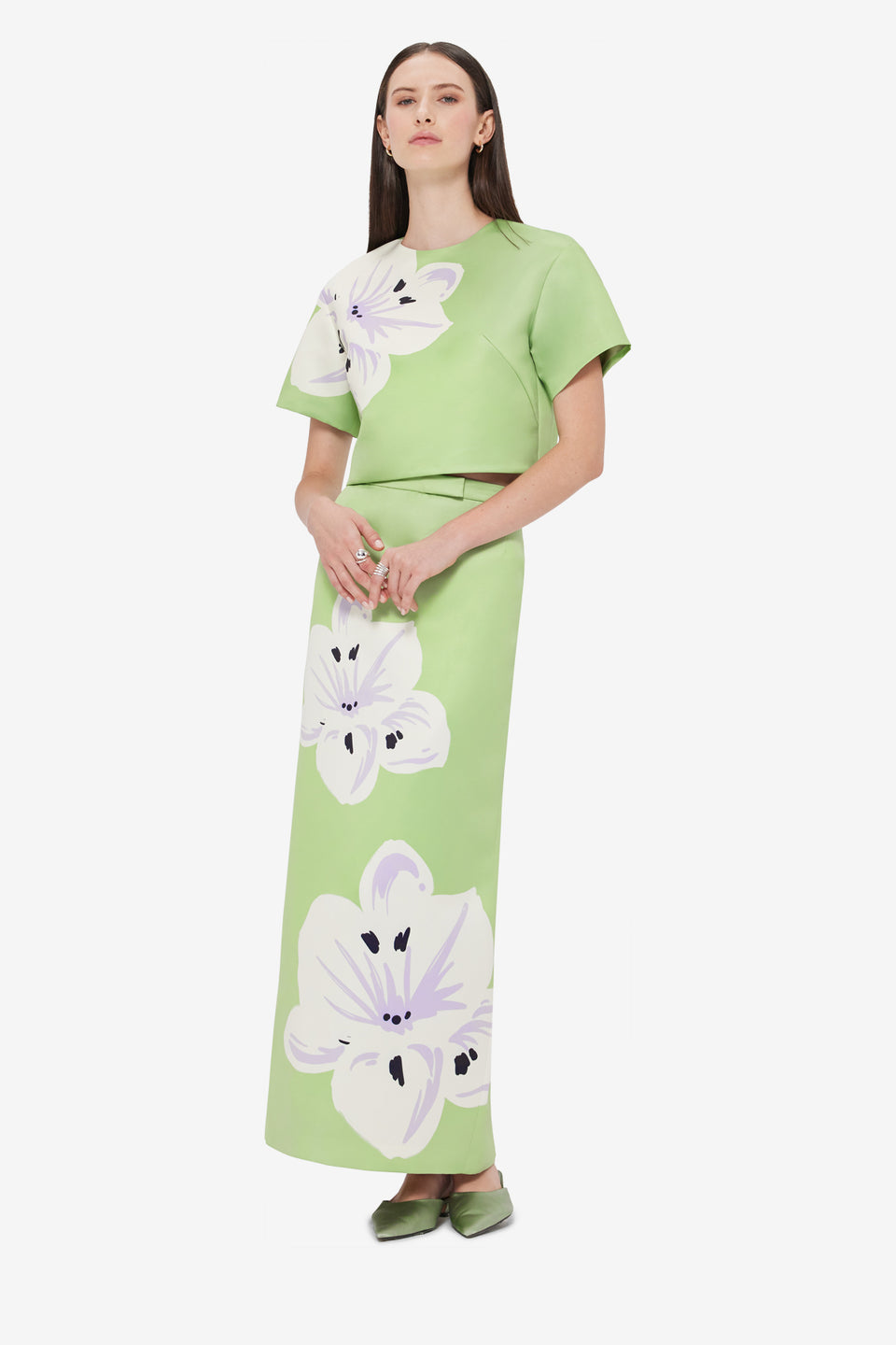 Exclusive LEO LIN Clementine Maxi Skirt - Hibiscus in Matcha