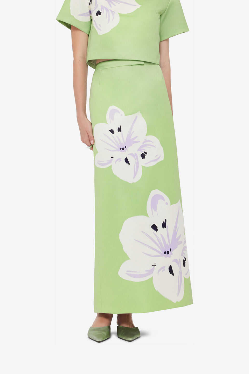 Exclusive LEO LIN Clementine Maxi Skirt - Hibiscus in Matcha