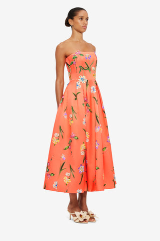 Exclusive LEO LIN Lynn Bustier Midi Dress - Wild Flower in Coral