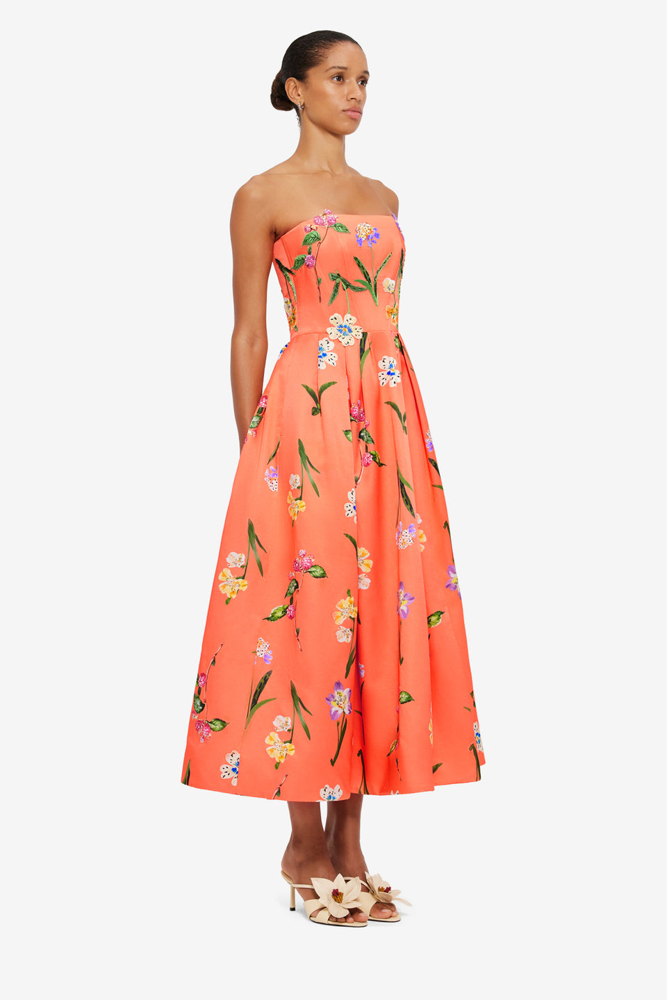 Exclusive LEO LIN Lynn Bustier Midi Dress - Wild Flower in Coral