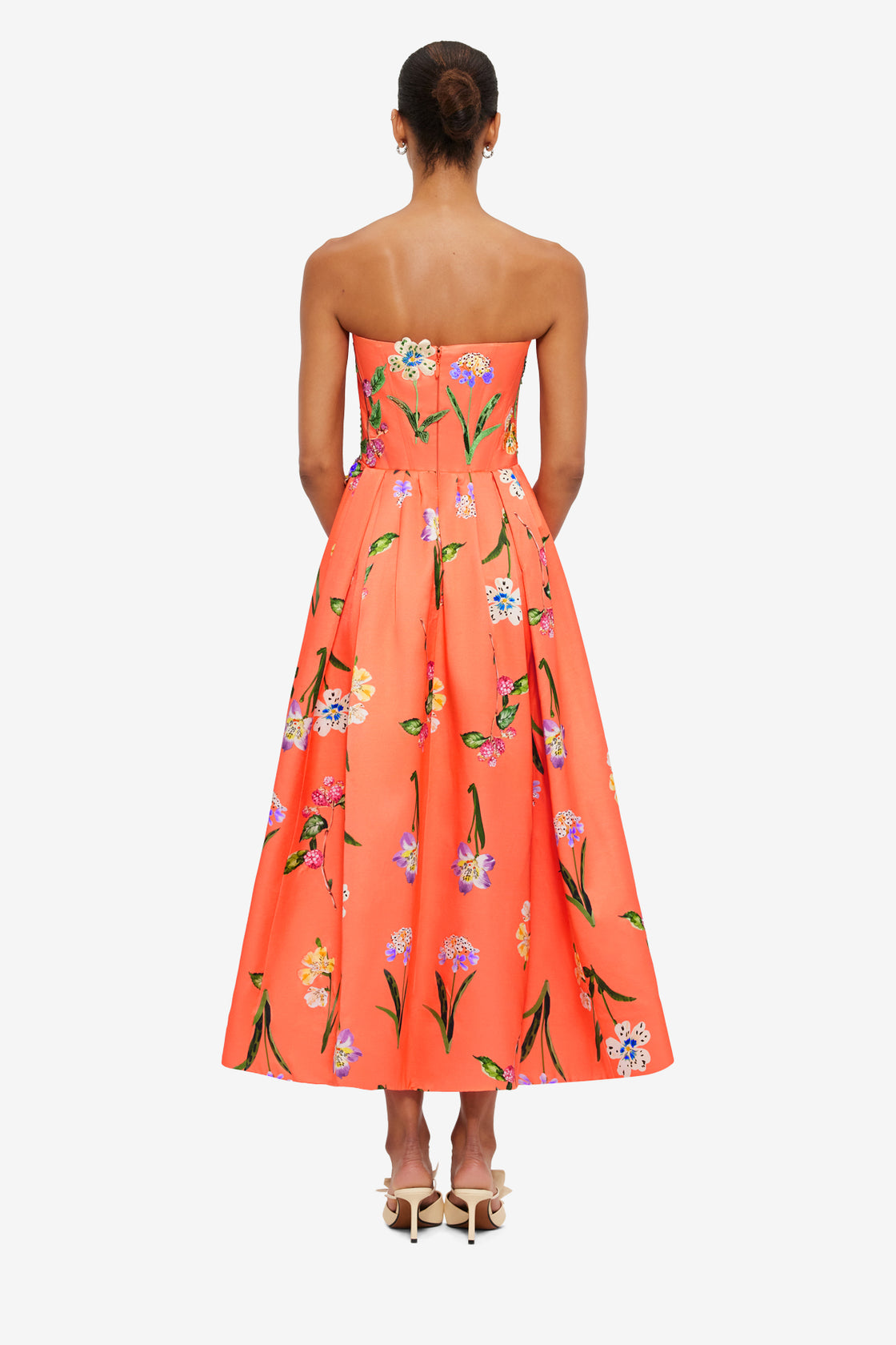 Exclusive LEO LIN Lynn Bustier Midi Dress - Wild Flower in Coral
