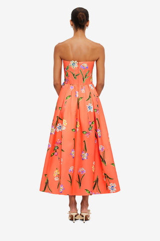 Exclusive LEO LIN Lynn Bustier Midi Dress - Wild Flower in Coral