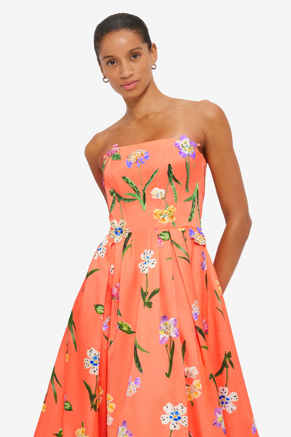 Exclusive LEO LIN Lynn Bustier Midi Dress - Wild Flower in Coral