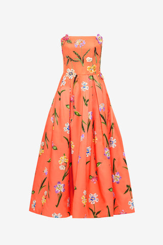 Exclusive LEO LIN Lynn Bustier Midi Dress - Wild Flower in Coral