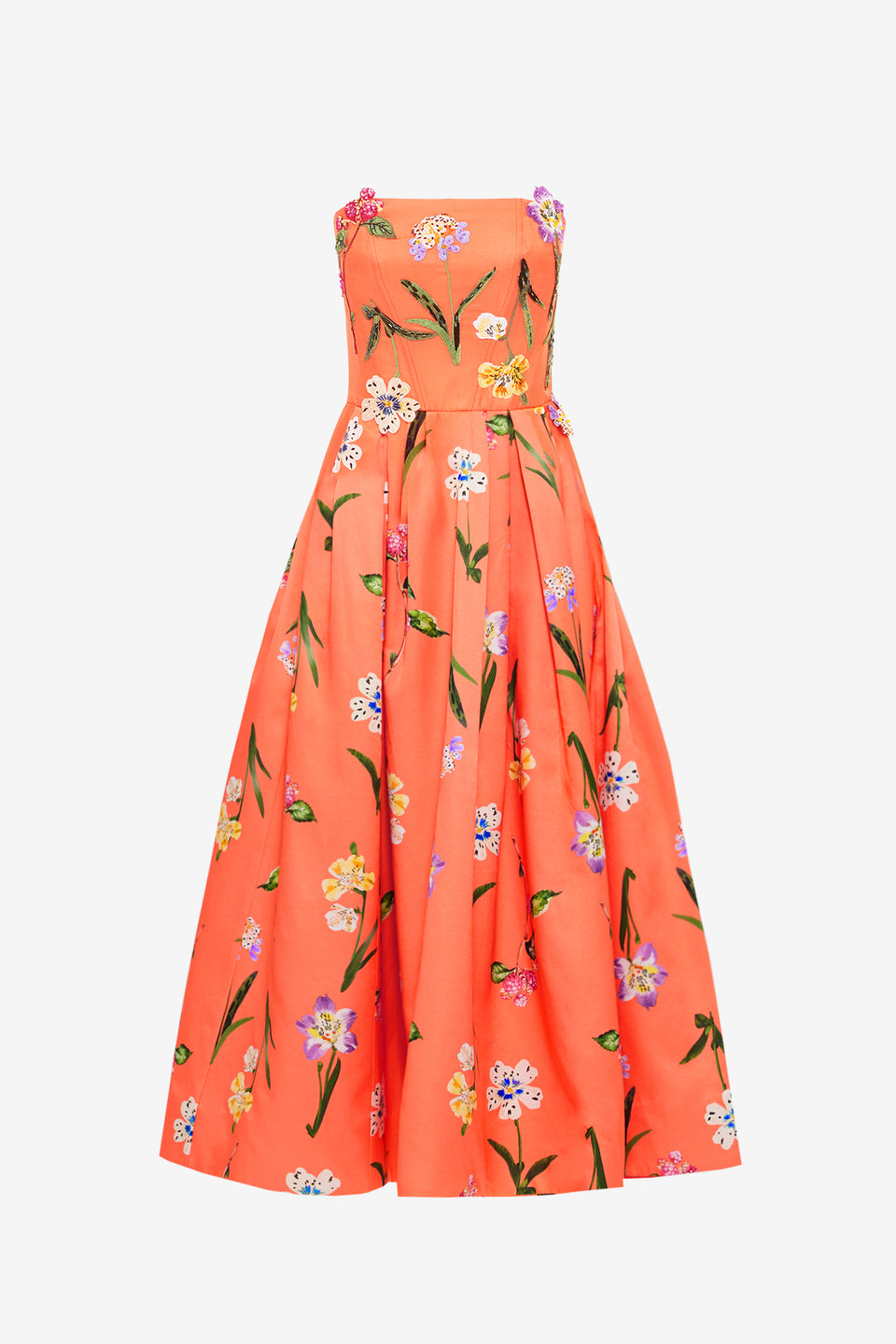 Exclusive LEO LIN Lynn Bustier Midi Dress - Wild Flower in Coral