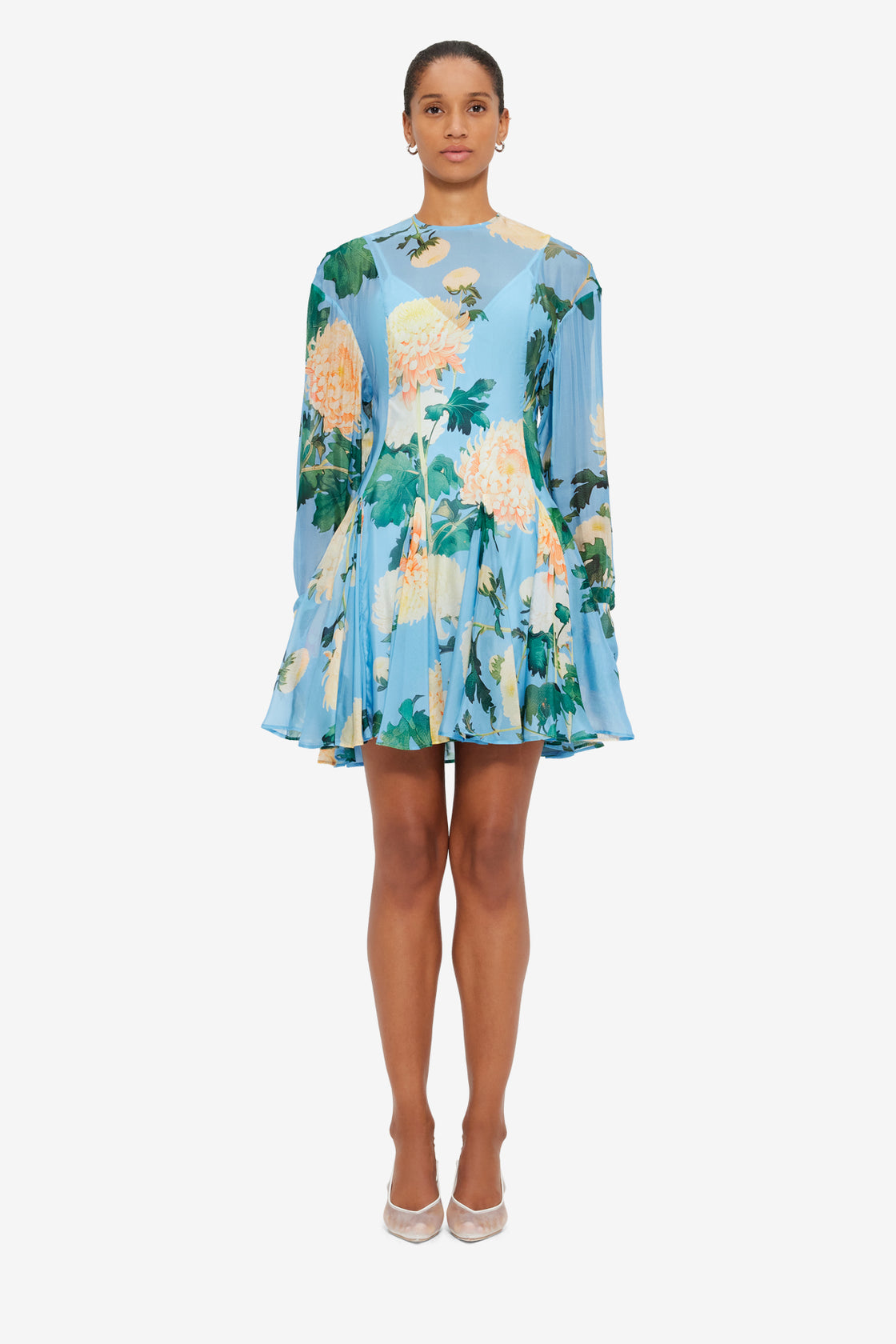 Exclusive LEO LIN Mia Mini Dress - Hydrangea Print in Cornflower Blue