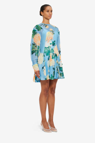 Exclusive LEO LIN Mia Mini Dress - Hydrangea Print in Cornflower Blue