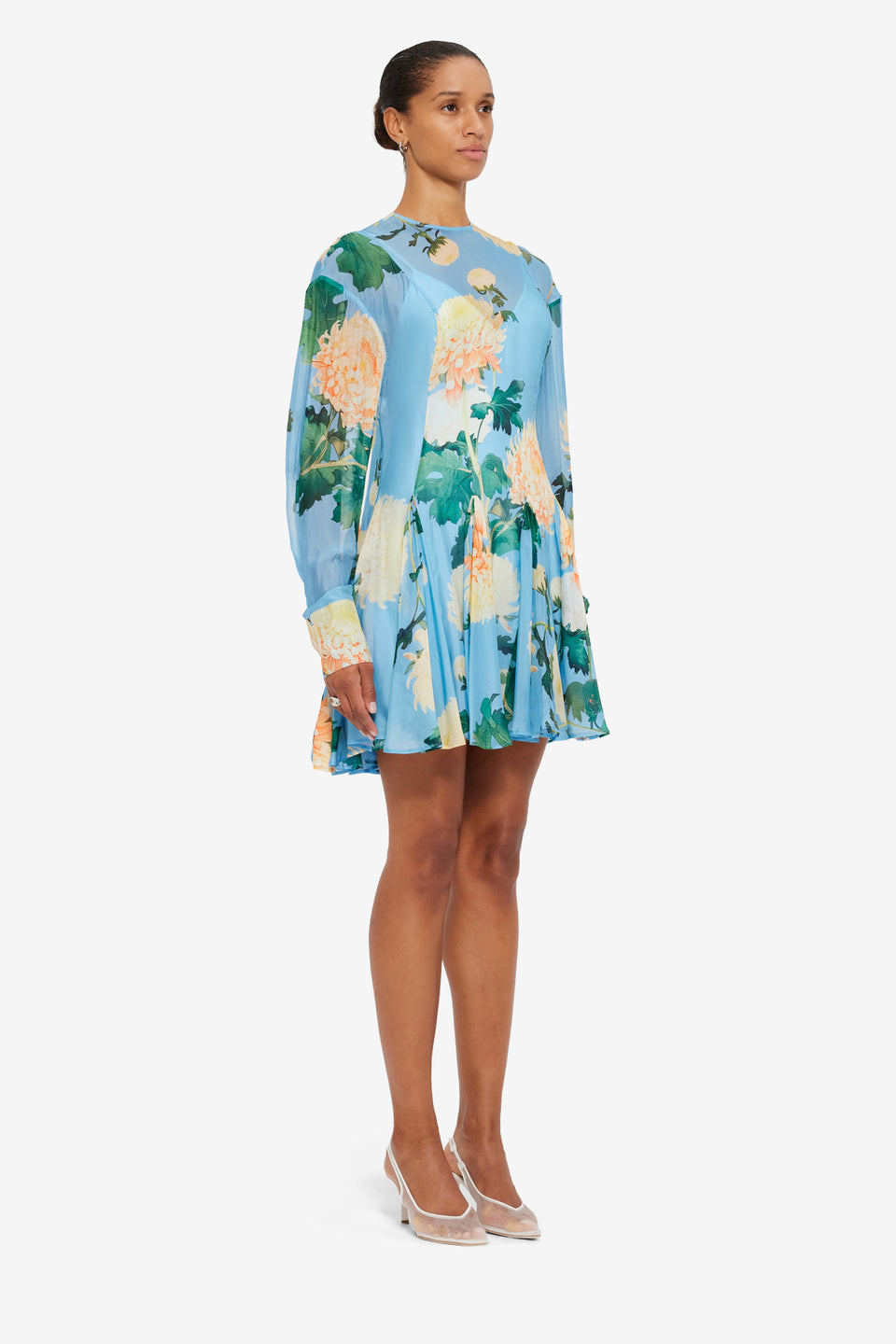 Exclusive LEO LIN Mia Mini Dress - Hydrangea Print in Cornflower Blue