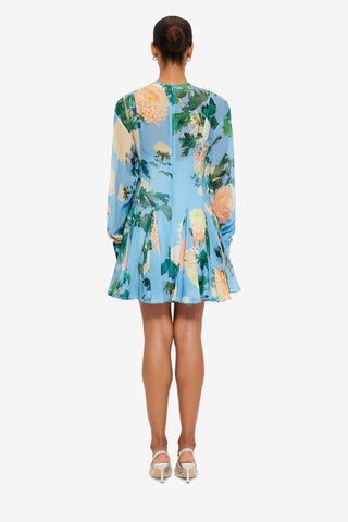 Exclusive LEO LIN Mia Mini Dress - Hydrangea Print in Cornflower Blue