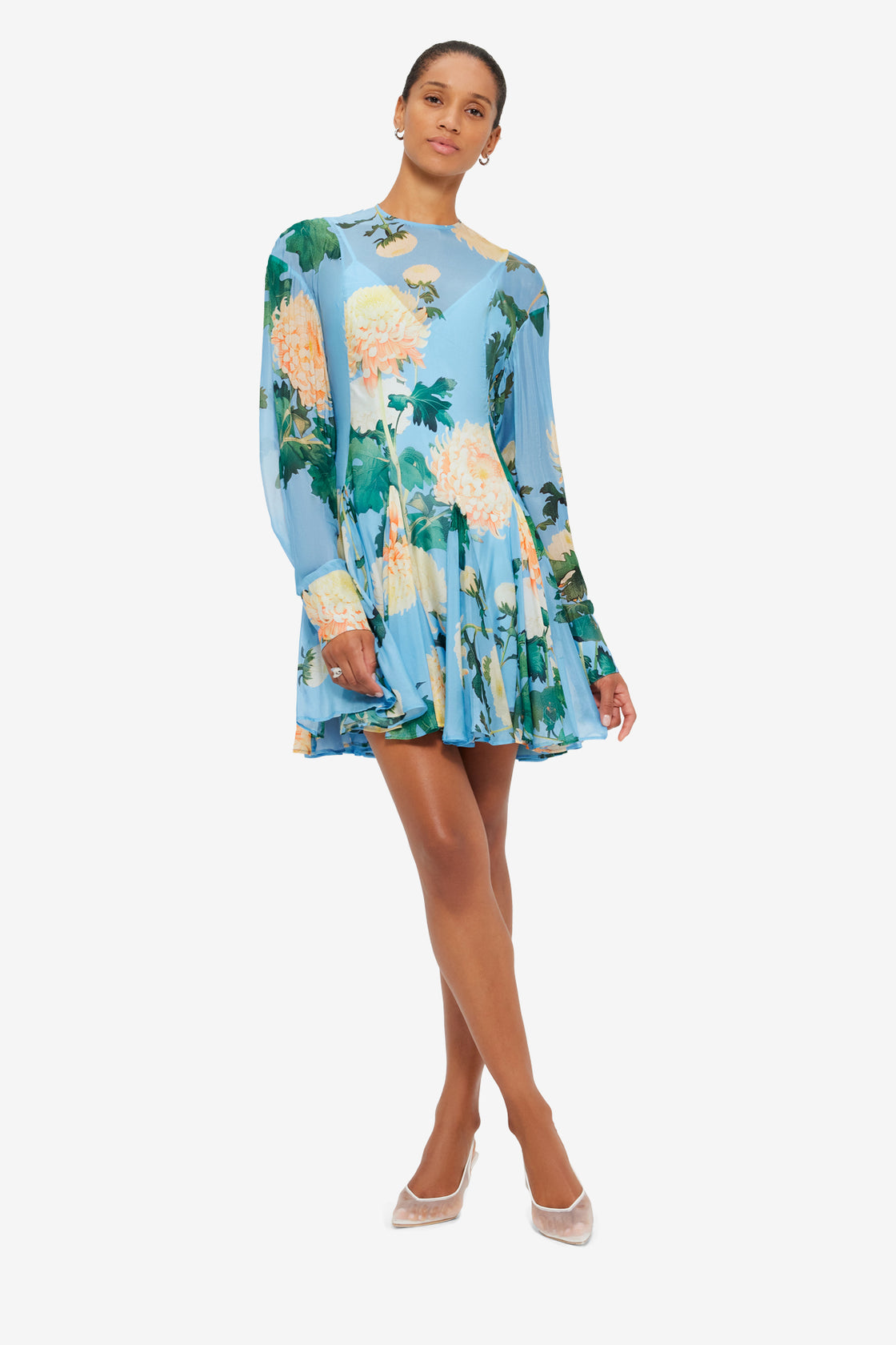 Exclusive LEO LIN Mia Mini Dress - Hydrangea Print in Cornflower Blue