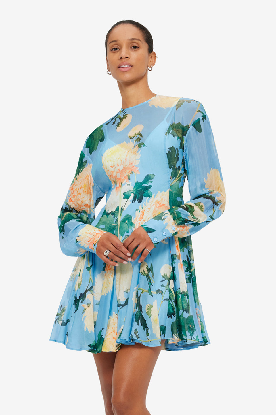 Mia Mini Dress - Hydrangea Print in Cornflower Blue