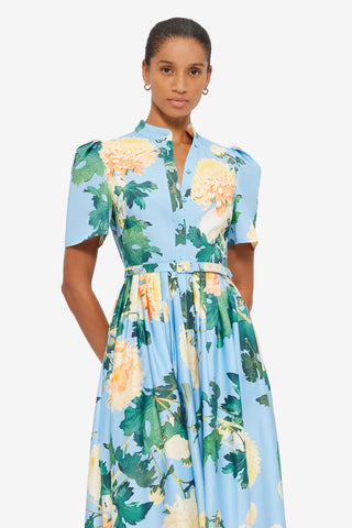 Exclusive LEO LIN Bianca Short Sleeve Midi Dress - Hydrangea Print in Cornflower Blue