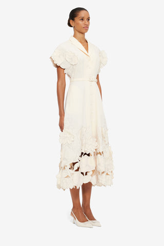 Exclusive LEO LIN Aubrey Appliqué Shirt Midi Dress - Cream