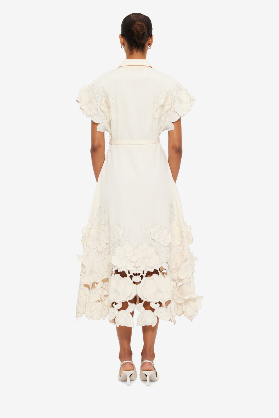 Exclusive LEO LIN Aubrey Appliqué Shirt Midi Dress - Cream