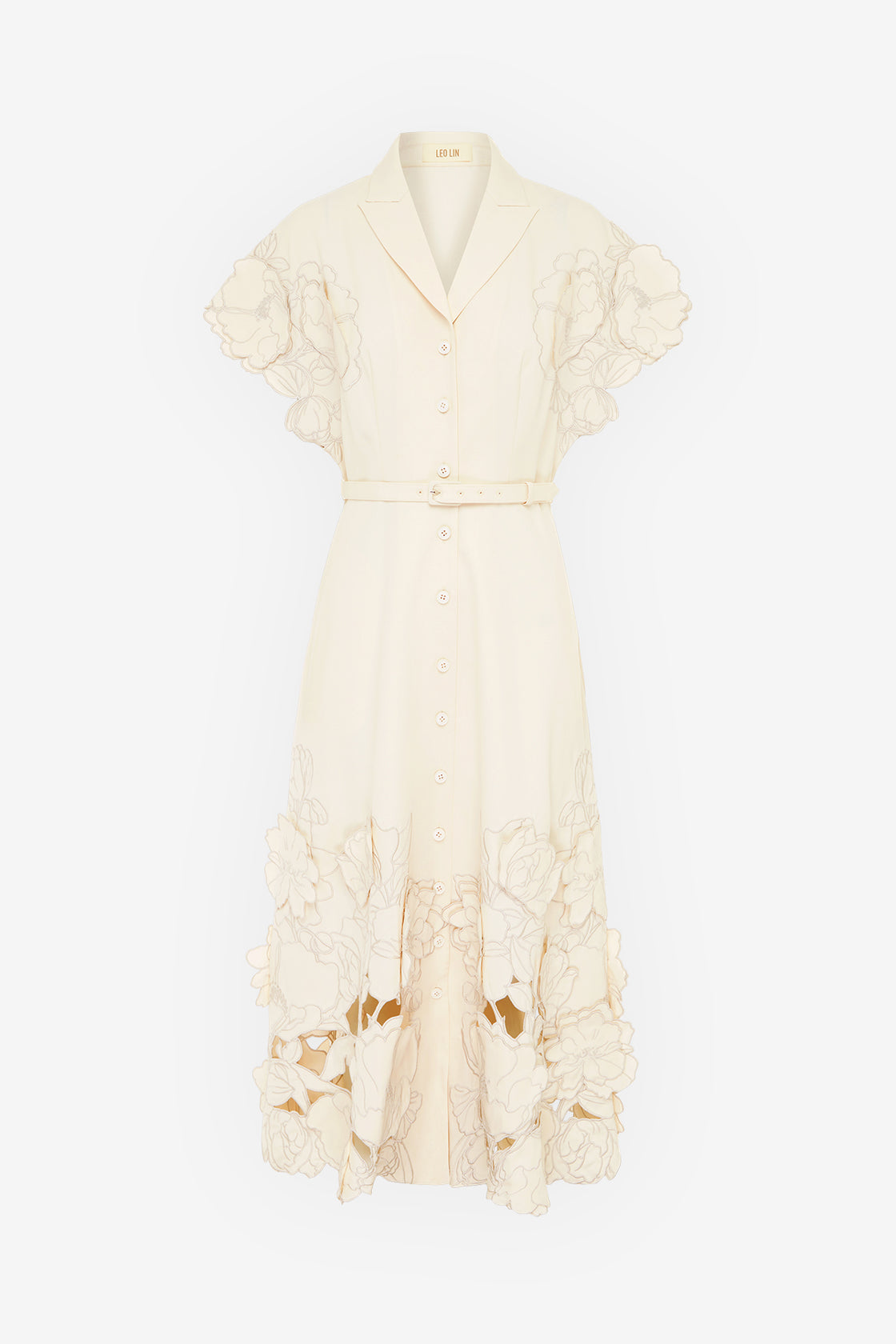 Exclusive LEO LIN Aubrey Appliqué Shirt Midi Dress - Cream