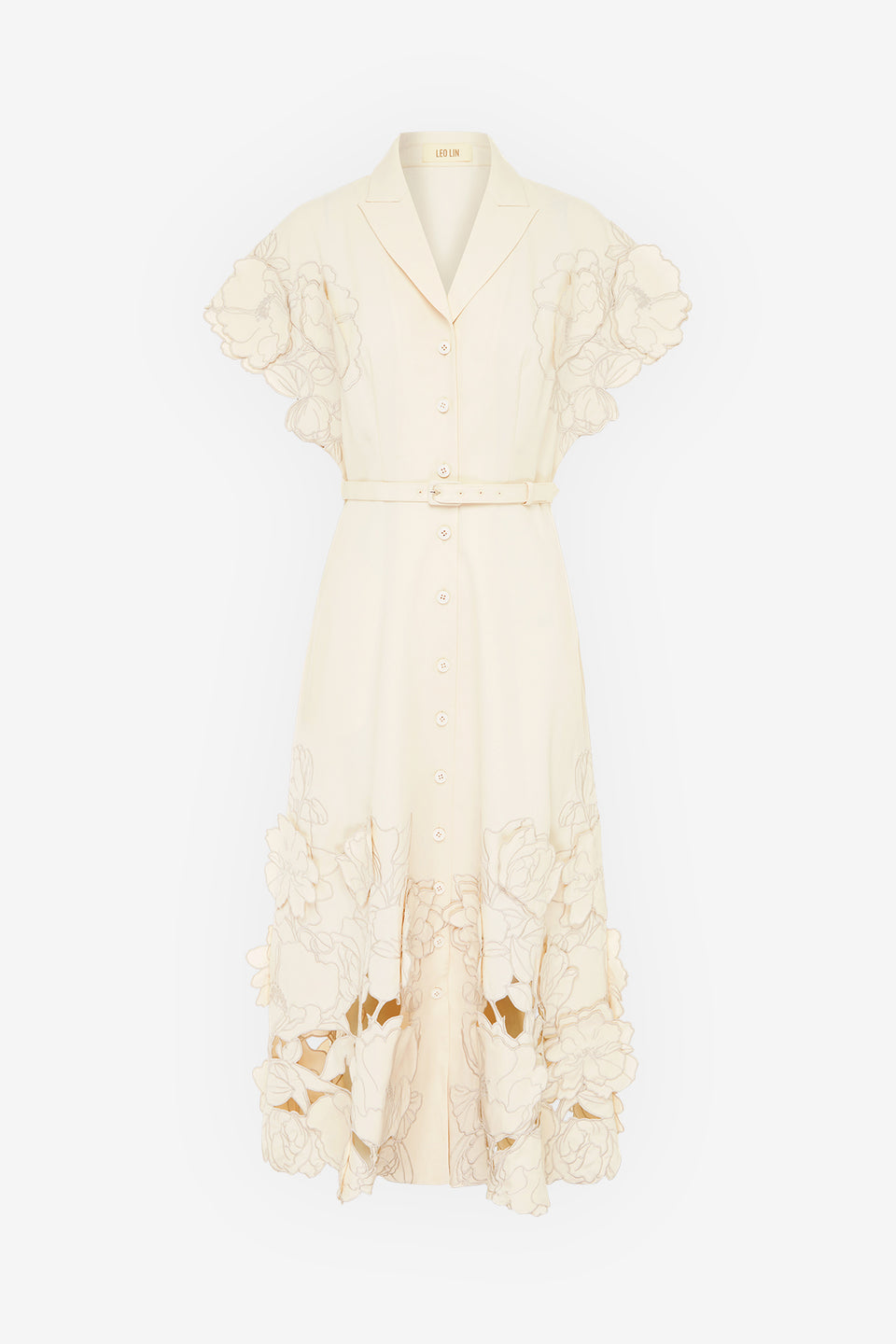 Exclusive LEO LIN Aubrey Appliqué Shirt Midi Dress - Cream