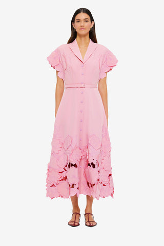 Exclusive LEO LIN Aubrey Appliqué Shirt Midi Dress - Flamingo