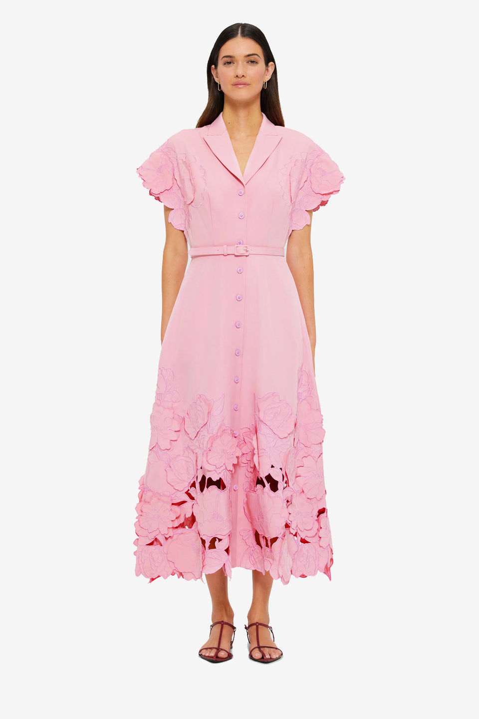 Exclusive LEO LIN Aubrey Appliqué Shirt Midi Dress - Flamingo