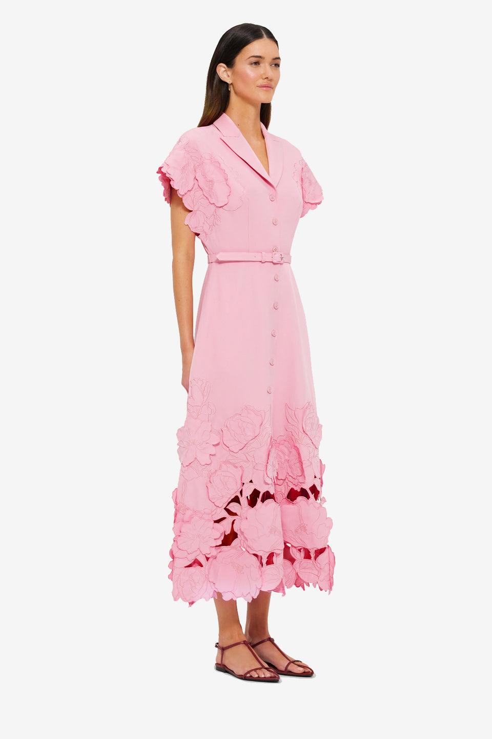 Exclusive LEO LIN Aubrey Appliqué Shirt Midi Dress - Flamingo
