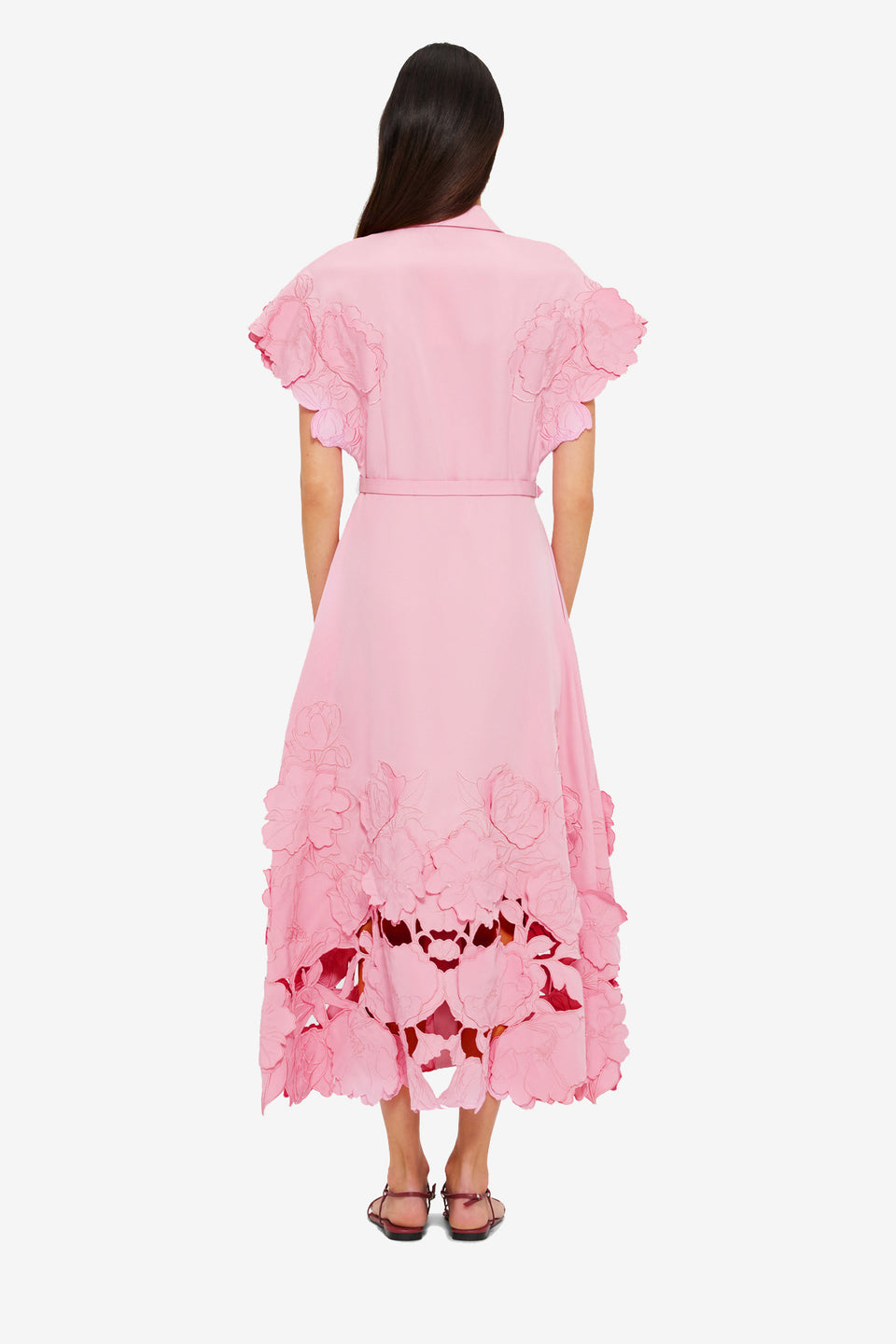 Exclusive LEO LIN Aubrey Appliqué Shirt Midi Dress - Flamingo