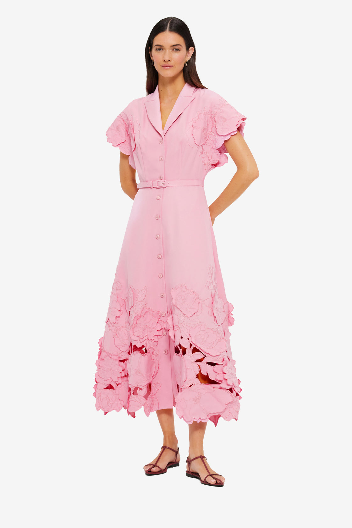 Exclusive LEO LIN Aubrey Appliqué Shirt Midi Dress - Flamingo