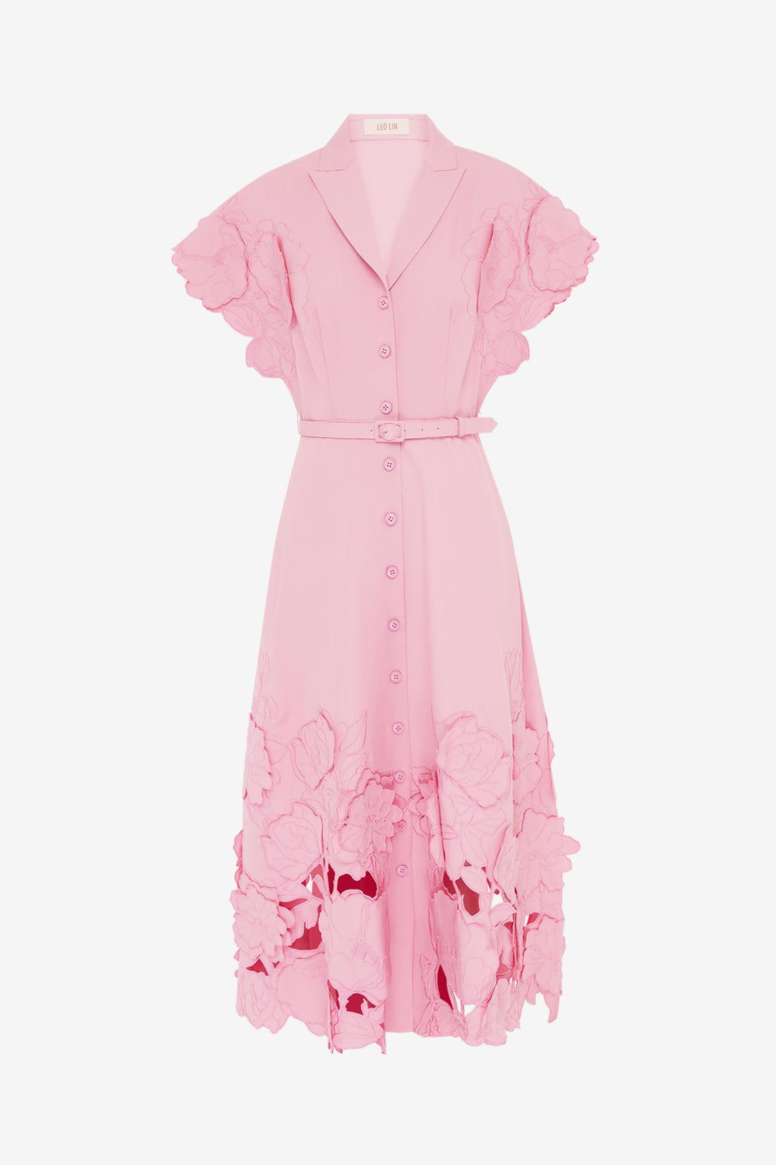 Exclusive LEO LIN Aubrey Appliqué Shirt Midi Dress - Flamingo