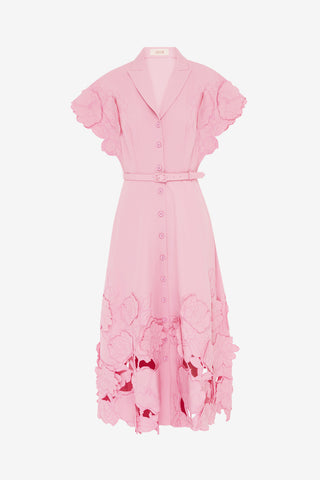 Exclusive LEO LIN Aubrey Appliqué Shirt Midi Dress - Flamingo