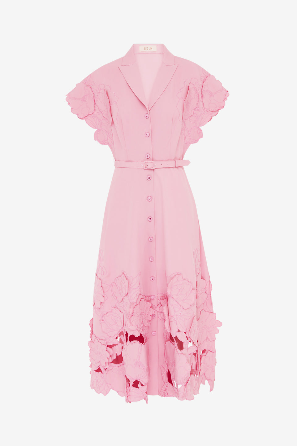 Exclusive LEO LIN Aubrey Appliqué Shirt Midi Dress - Flamingo
