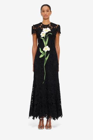 Exclusive LEO LIN Monique Embroidered Lace Maxi Dress - Ebony