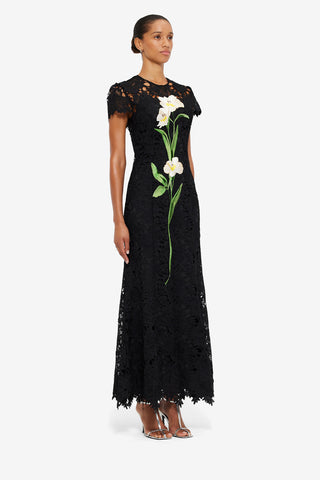 Exclusive LEO LIN Monique Embroidered Lace Maxi Dress - Ebony
