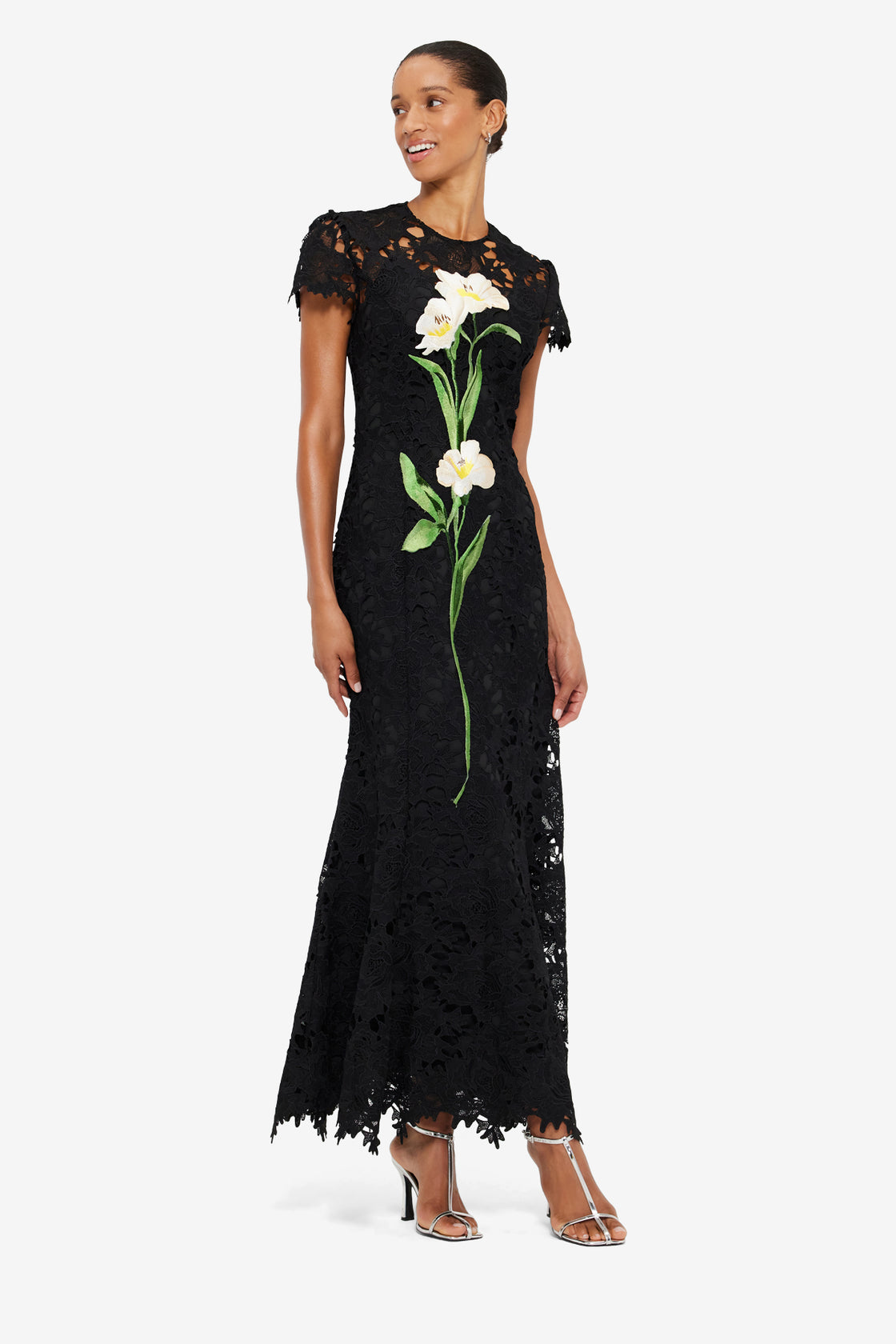 Exclusive LEO LIN Monique Embroidered Lace Maxi Dress - Ebony