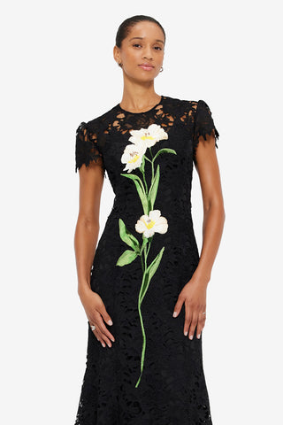 Exclusive LEO LIN Monique Embroidered Lace Maxi Dress - Ebony