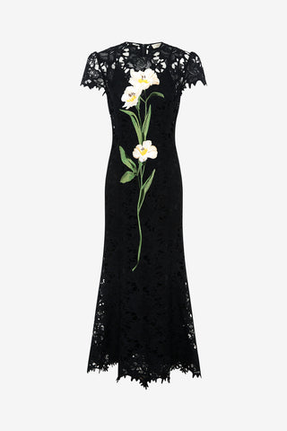 Exclusive LEO LIN Monique Embroidered Lace Maxi Dress - Ebony