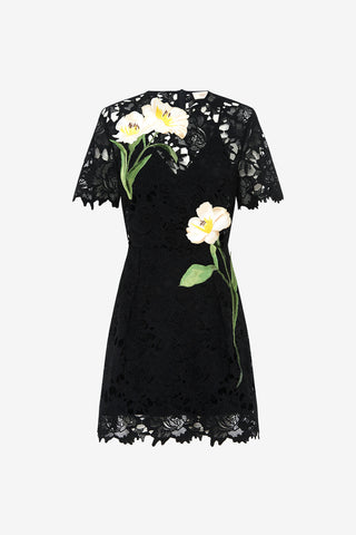 Exclusive LEO LIN Margot Embroidered Lace Mini Dress Ebony