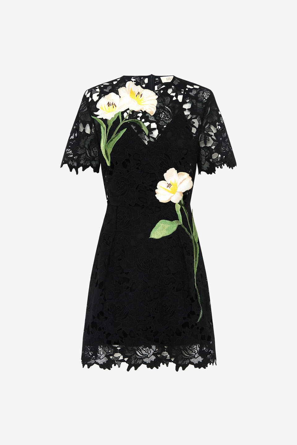Exclusive LEO LIN Margot Embroidered Lace Mini Dress Ebony