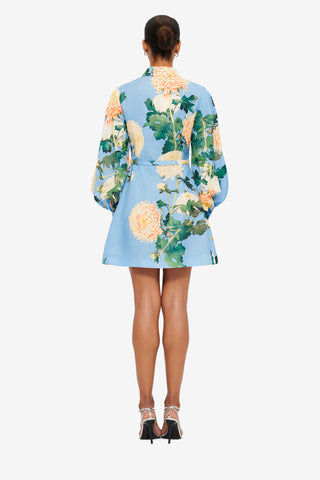 Exclusive LEO LIN Luminous Linen Mini Dress - Hydrangea Print in Cornflower Blue