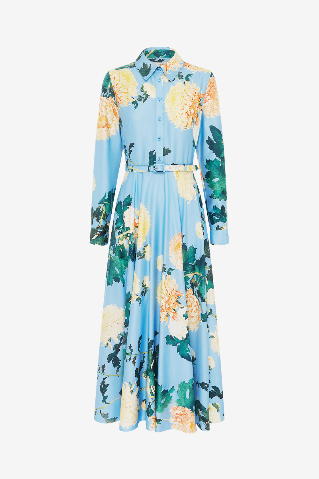 Exclusive LEO LIN Zara Shirt Midi Dress - Hydrangea Print in Cornflower Blue
