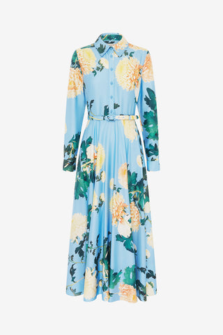 Exclusive LEO LIN Zara Shirt Midi Dress - Hydrangea Print in Cornflower Blue