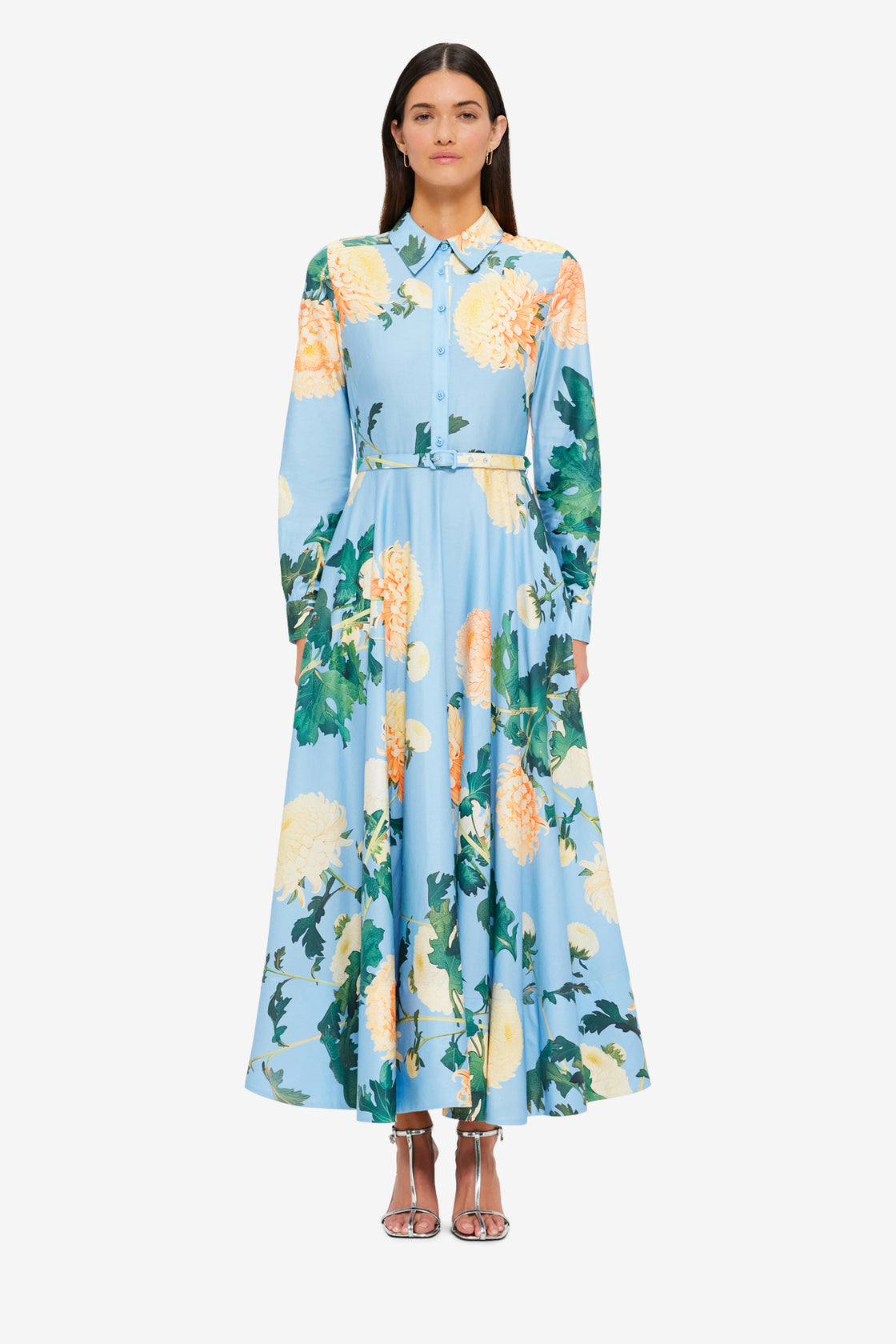 Exclusive LEO LIN Zara Shirt Midi Dress - Hydrangea Print in Cornflower Blue
