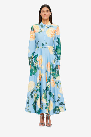 Exclusive LEO LIN Zara Shirt Midi Dress - Hydrangea Print in Cornflower Blue
