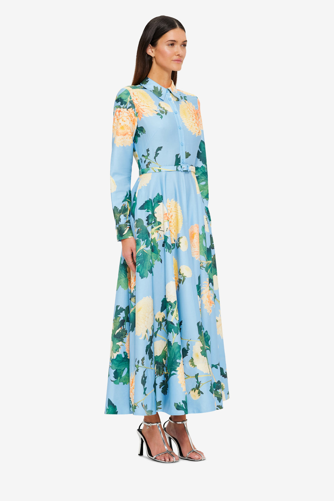 Exclusive LEO LIN Zara Shirt Midi Dress - Hydrangea Print in Cornflower Blue