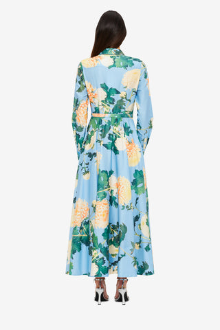 Exclusive LEO LIN Zara Shirt Midi Dress - Hydrangea Print in Cornflower Blue